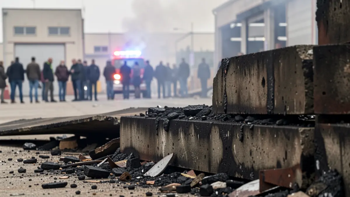 Restos de una nave industrial afectada por un incendio en el polígono Les Meses de Xàtiva.