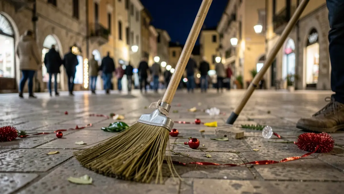Imatge genèrica de restes de festa en un carrer d'una ciutat mediterrània.