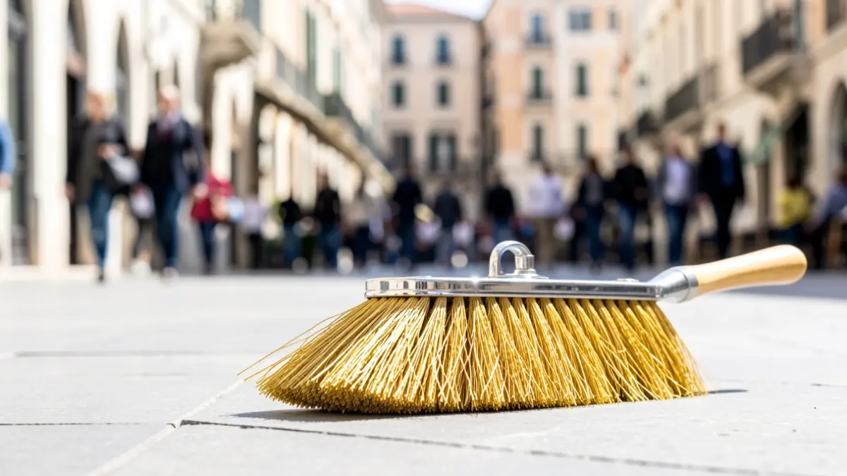Imatge genèrica d'una escombra de platí sobre un carrer net.