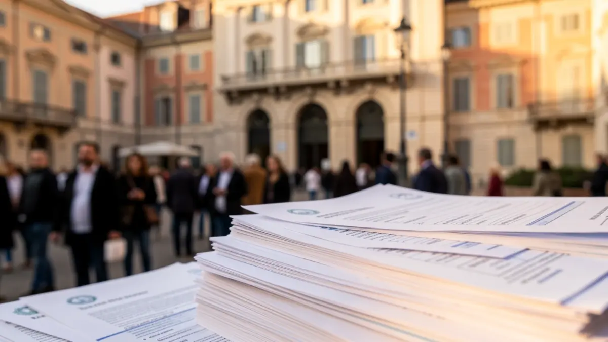 Generic image of official documents in front of a city hall.