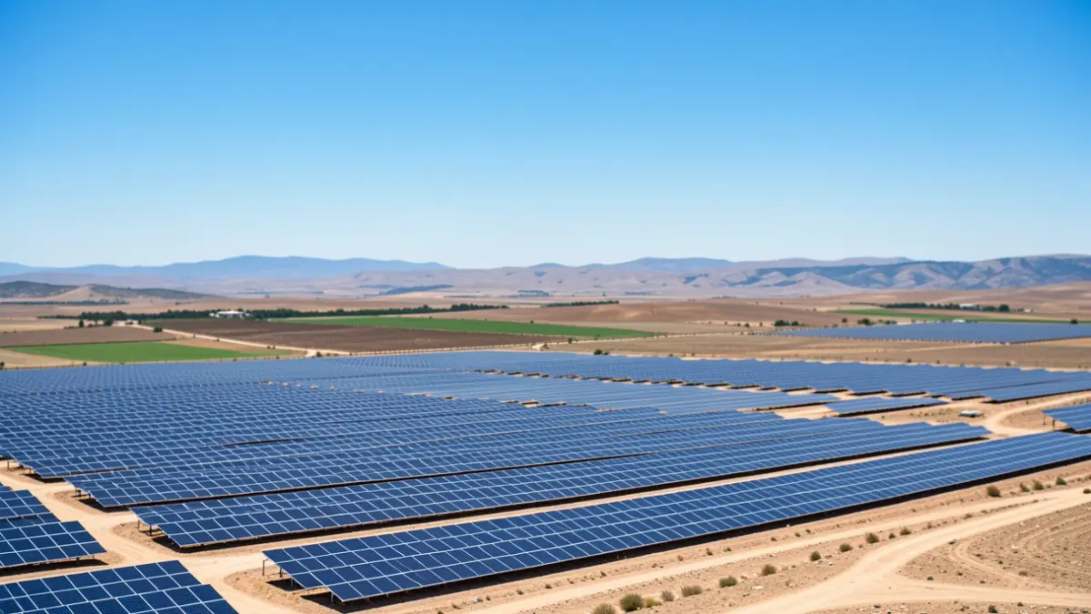 Imagen genérica de macroproyectos solares en un paisaje mediterráneo.