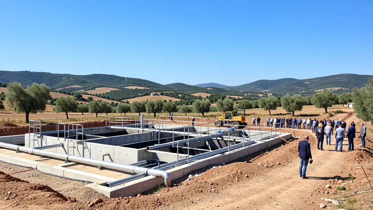 Imatge genèrica d'obres d'una depuradora en un paisatge rural mediterrani.