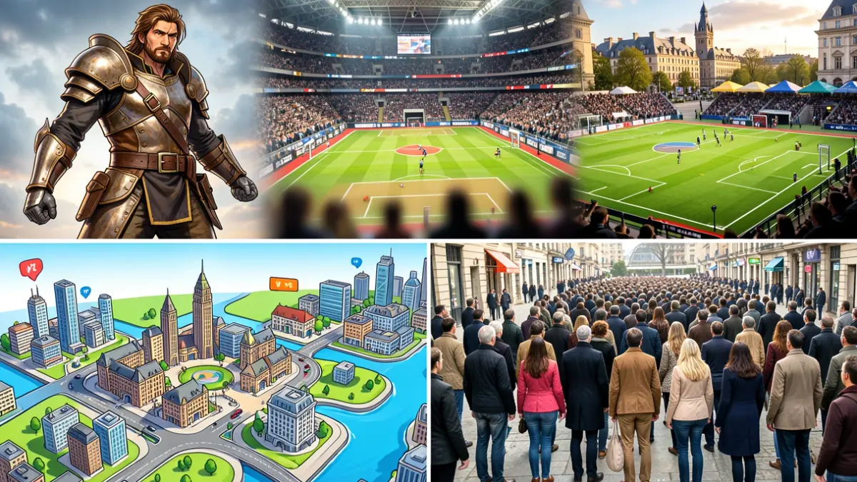 Imagen genérica de videojuegos con elementos de rol, deportes y gestión urbana.