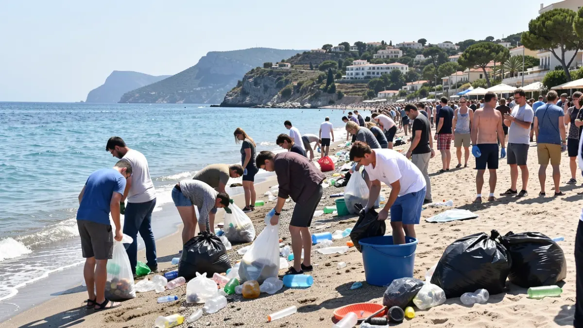 Imagen genérica de estudiantes participando en una limpieza de playa.