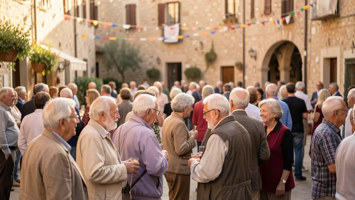 Imagen genérica de un evento cultural para personas mayores en un entorno mediterráneo.