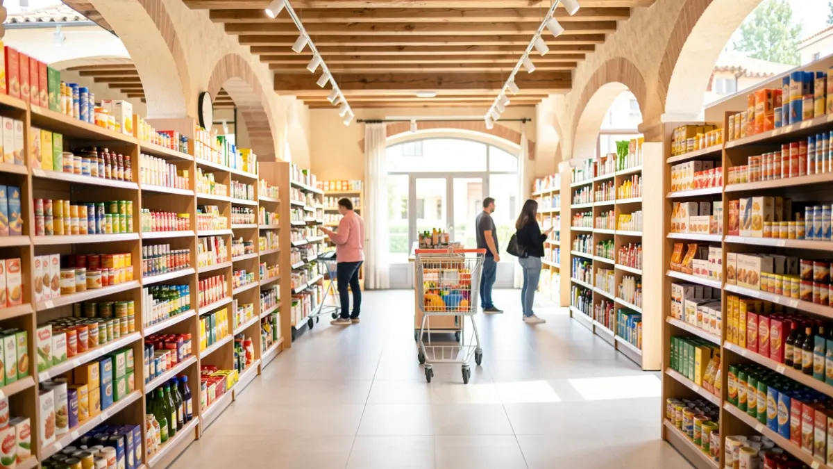 Imatge genèrica d'un supermercat modern amb prestatgeries plenes de productes.