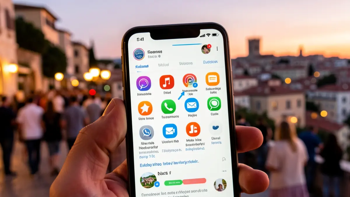 Generic image of a mobile phone displaying social media icons and environmental tips.