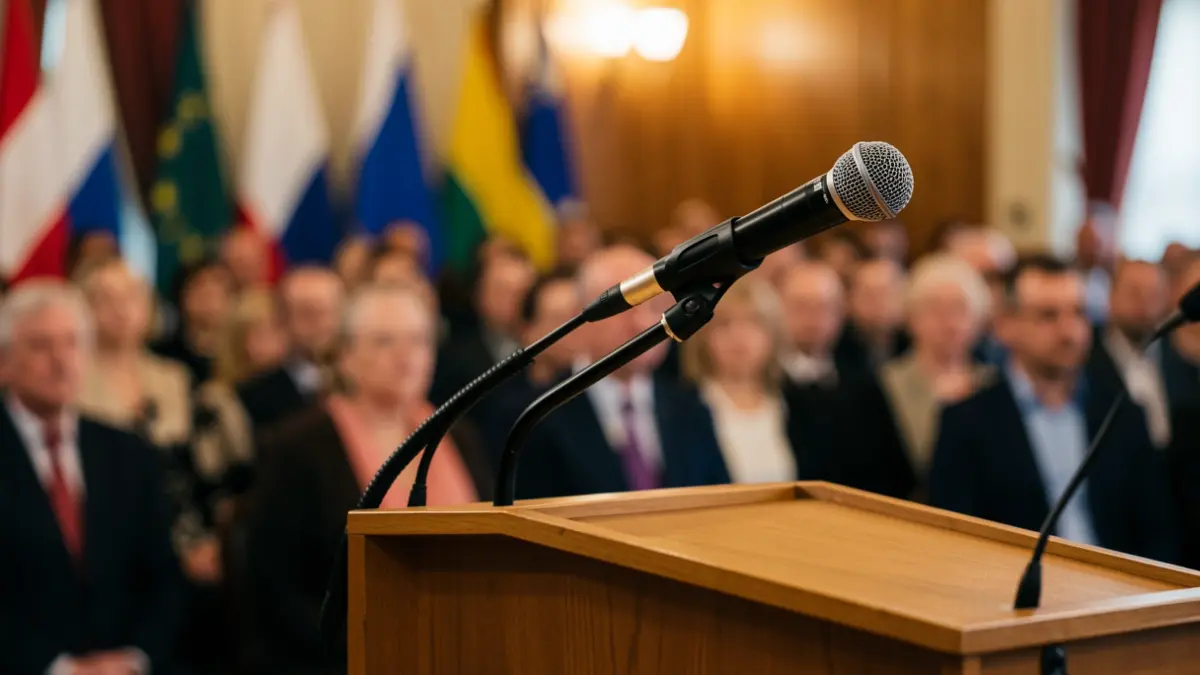 Generic image of a microphone on a podium.
