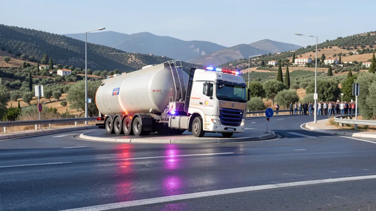 Generic image of an overturned truck on a roundabout.