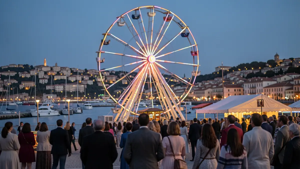 Imatge genèrica d'una fira d'atraccions al port de Vinaròs al capvespre.