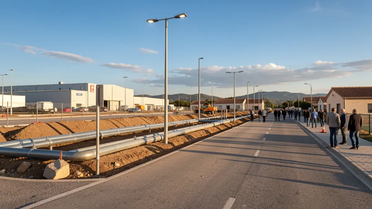 Imatge genèrica d'obres de modernització en un polígon industrial amb instal·lació de noves infraestructures.