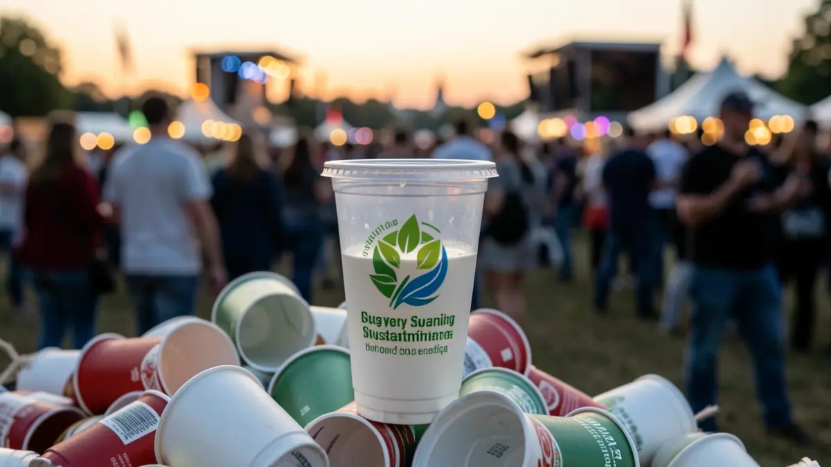 Generic image of reusable and single-use cups at a festival.