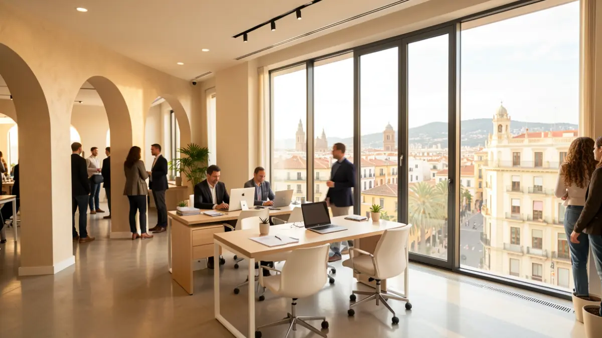 Imagen genérica de un interior de oficina moderno con vistas a la ciudad de Valencia.