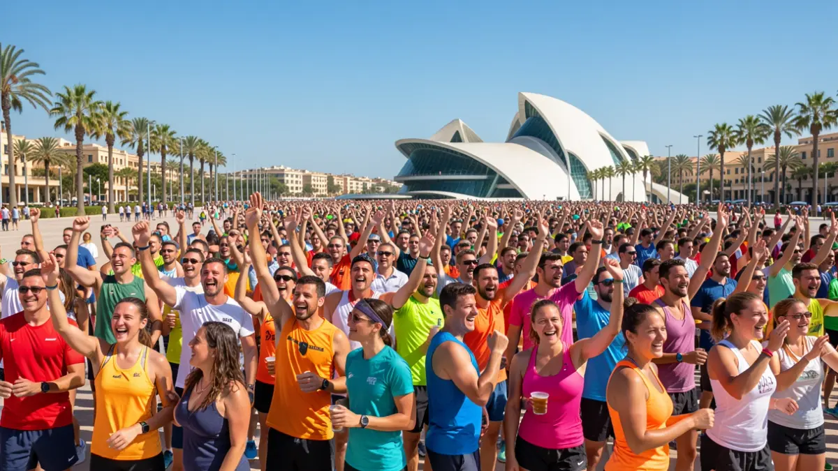 Imatge genèrica de participants als Gay Games a València davant la Ciutat de les Arts i les Ciències.