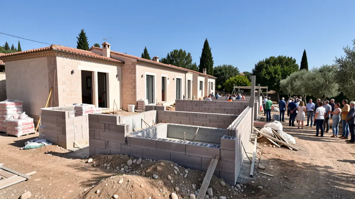 Imatge genèrica d'un solar d'obres d'habitatge protegit en un entorn mediterrani.