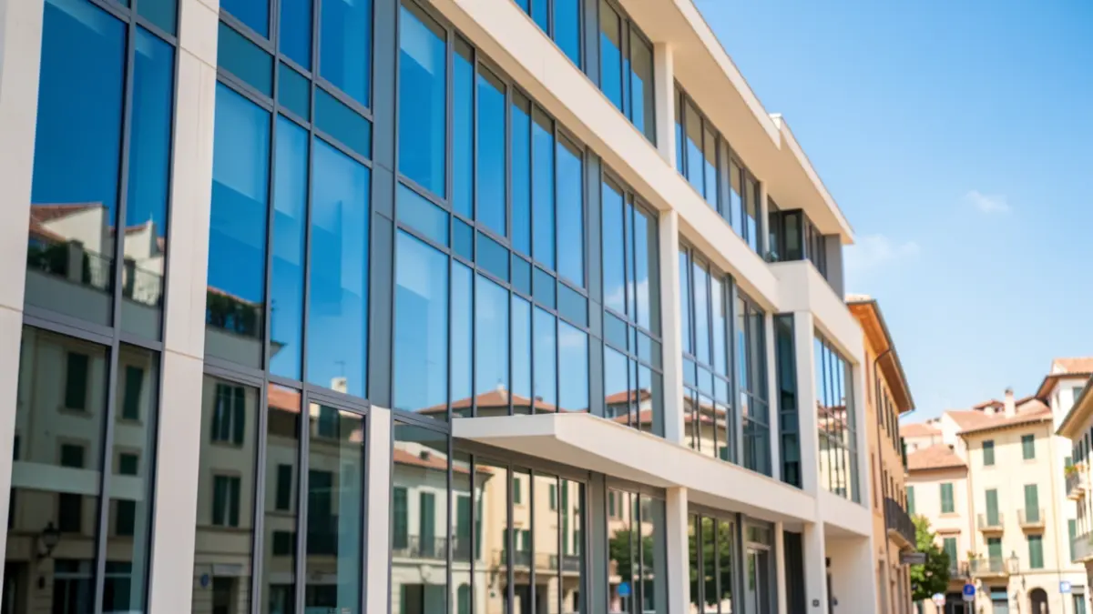 Imagen genérica de un edificio de oficinas moderno en la costa mediterránea.