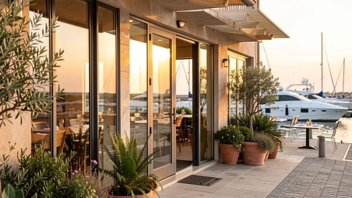 Imatge genèrica d'un restaurant mediterrani en un entorn portuari.