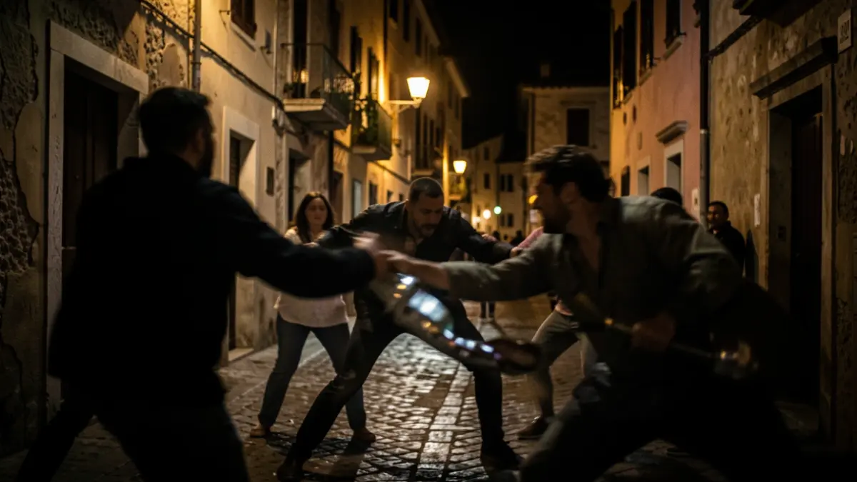 Generic image of a nighttime fight with a metallic glint.