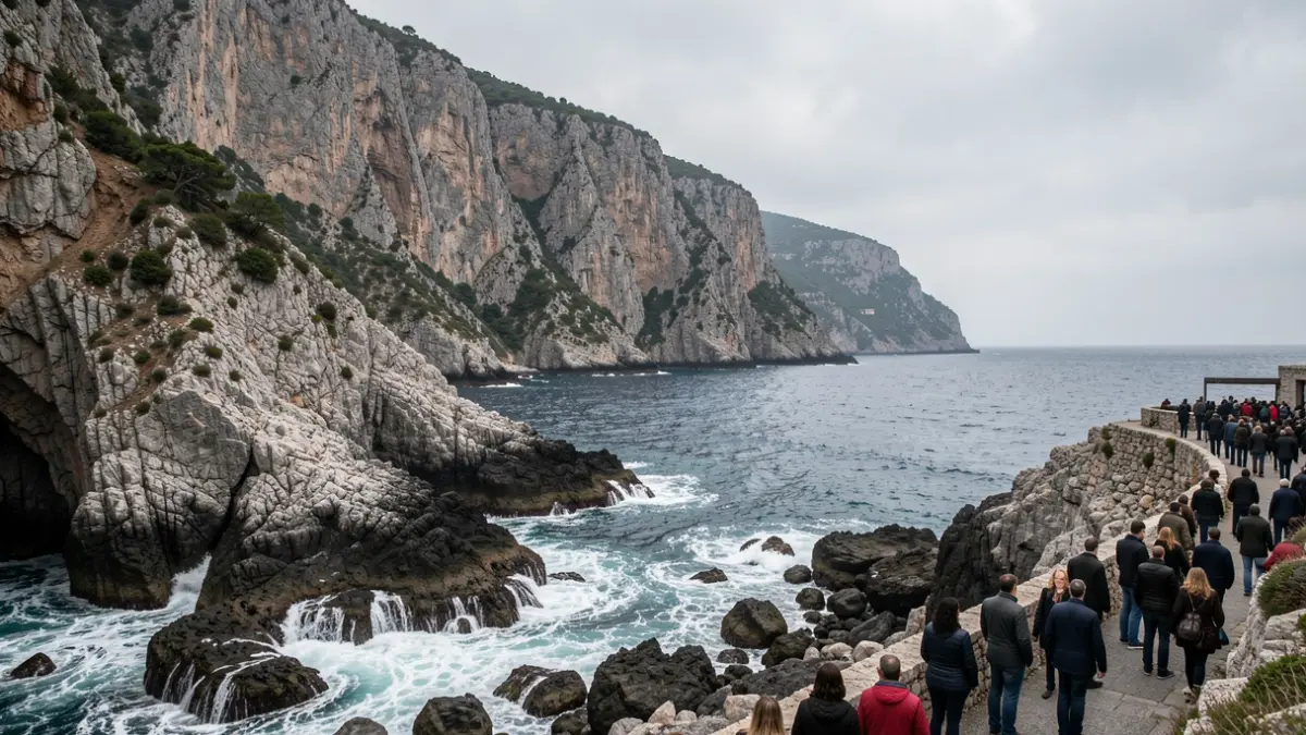 Imagen genérica de un acantilado mediterráneo con el mar rompiendo contra las rocas.