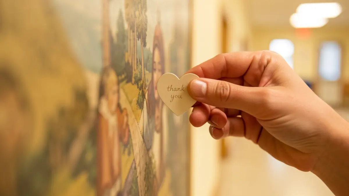 Imatge genèrica d'un mural de gratitud en un hospital.