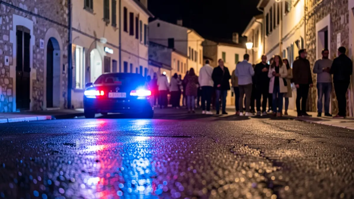 Generic image of police emergency lights reflecting on wet asphalt.