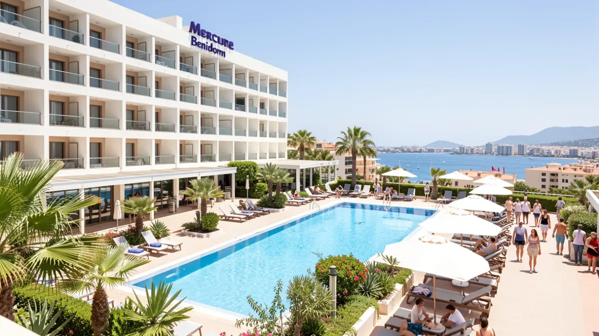 Imagen genérica del exterior del Hotel Mercure Benidorm con jardines y piscina.