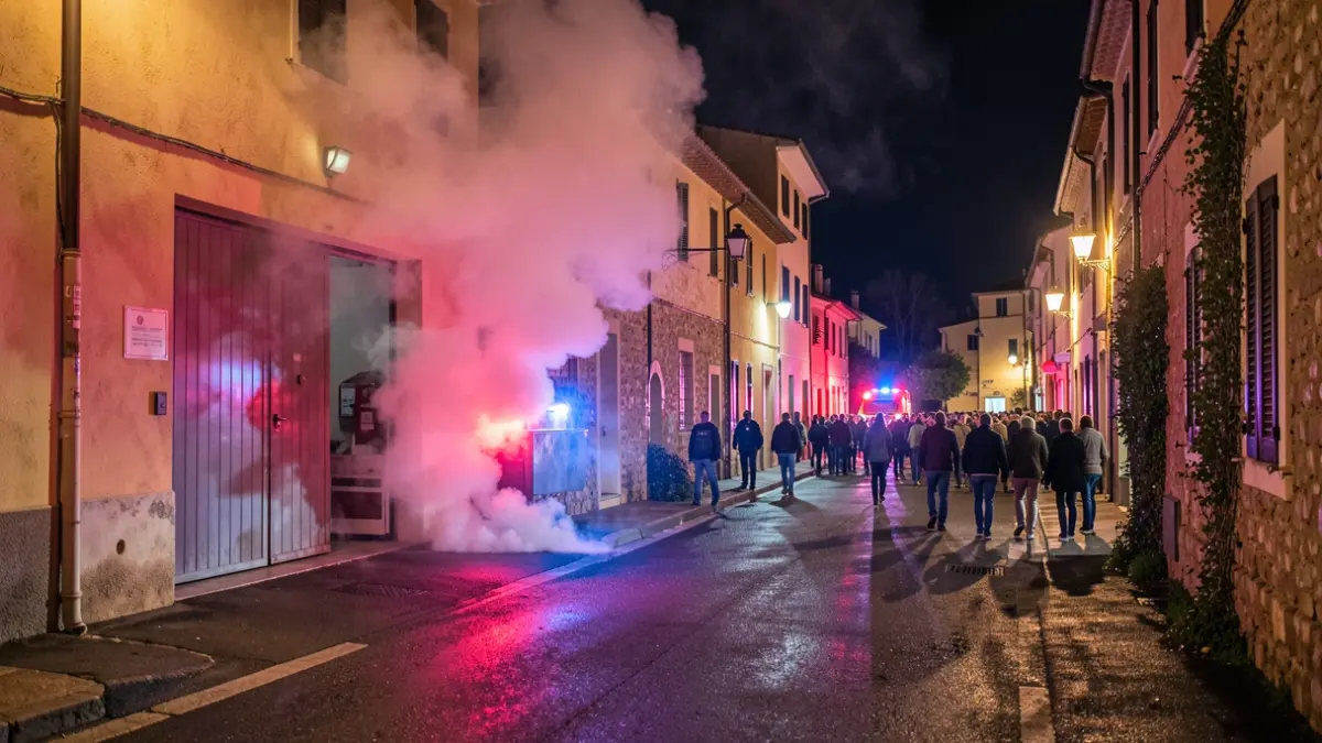 Imatge genèrica de fum eixint d'un garatge amb llums d'emergència.