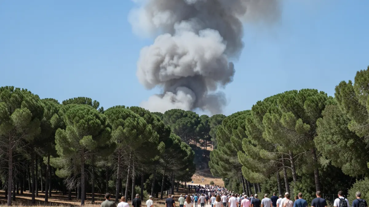 Imagen genérica de humo denso surgiendo de una pinada.