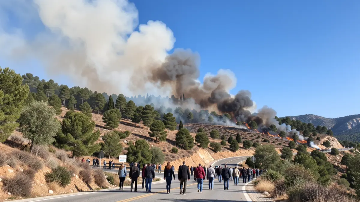 Generic image of a forest fire with smoke and dry vegetation.