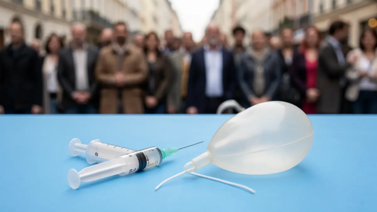 Imagen genérica de un balón intragástrico y una jeringa médica.