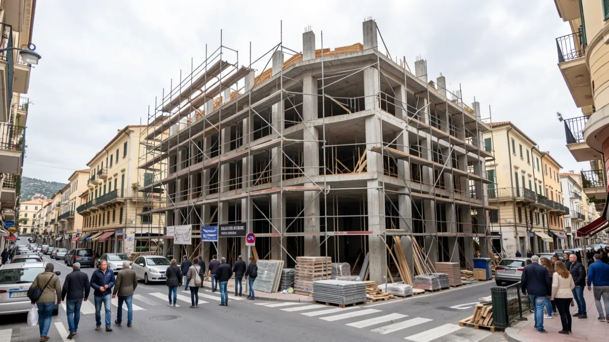 Edificio comercial inacabado junto a una avenida en Alicante.