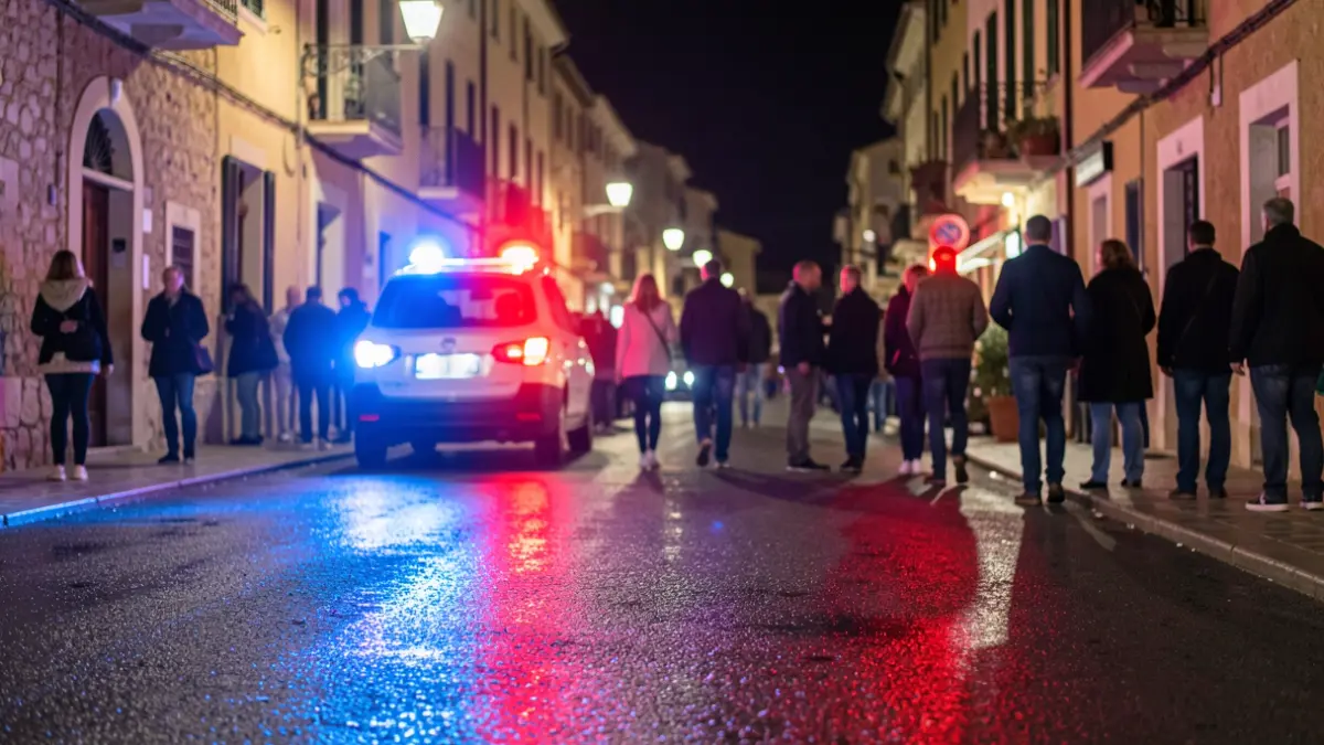 Generic image of police emergency lights reflecting on wet asphalt.