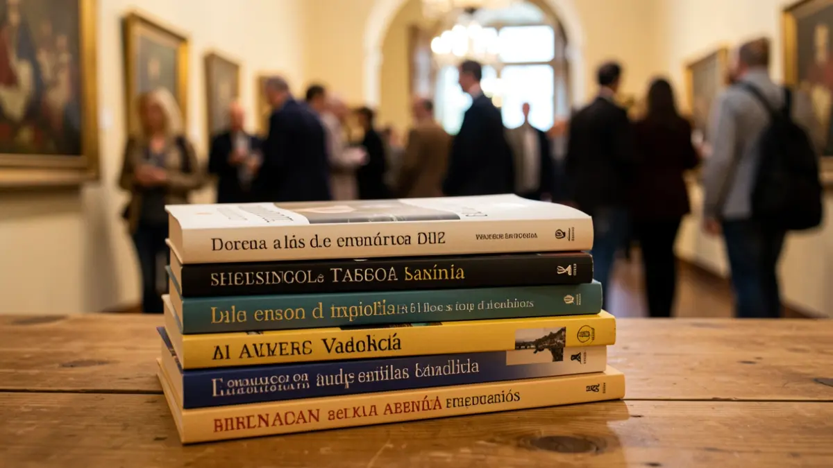 Imatge genèrica d'una pila de llibres en valencià sobre una taula.