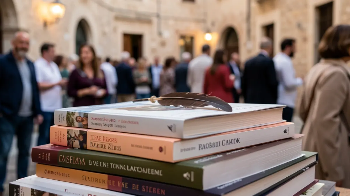 Imatge genèrica de llibres de poesia amb una ploma.