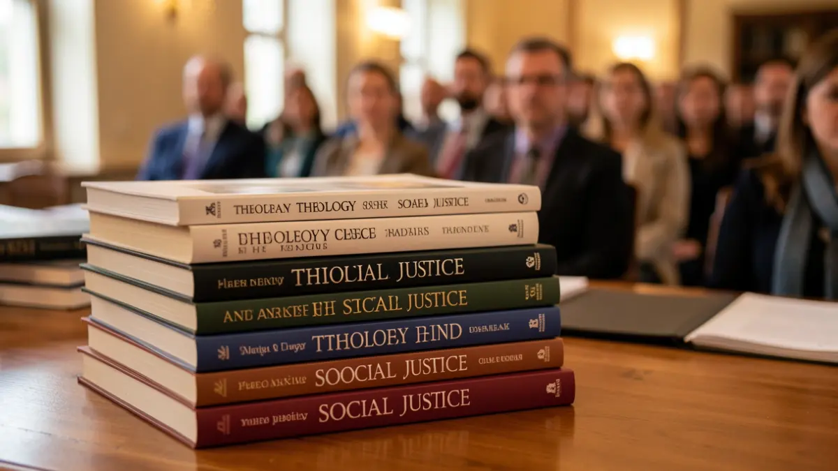 Generic image of books on theology and social justice.