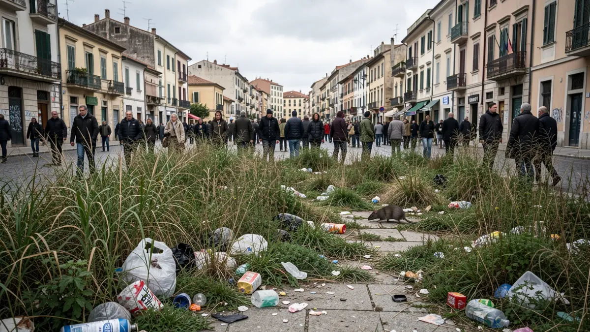 Generic image of an abandoned urban area with weeds and trash.