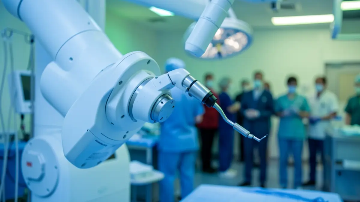 Generic image of a Da Vinci robotic surgical arm in a sterile operating room environment.