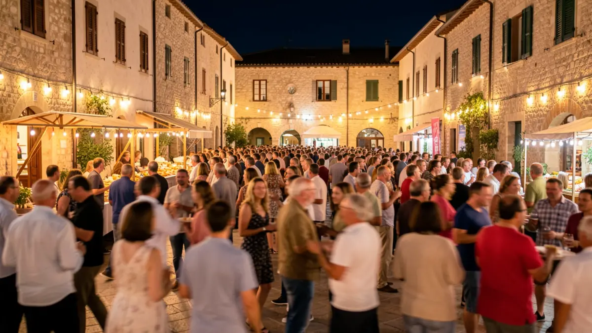 Imagen genérica de una plaza mediterránea llena de gente celebrando una fiesta nocturna.