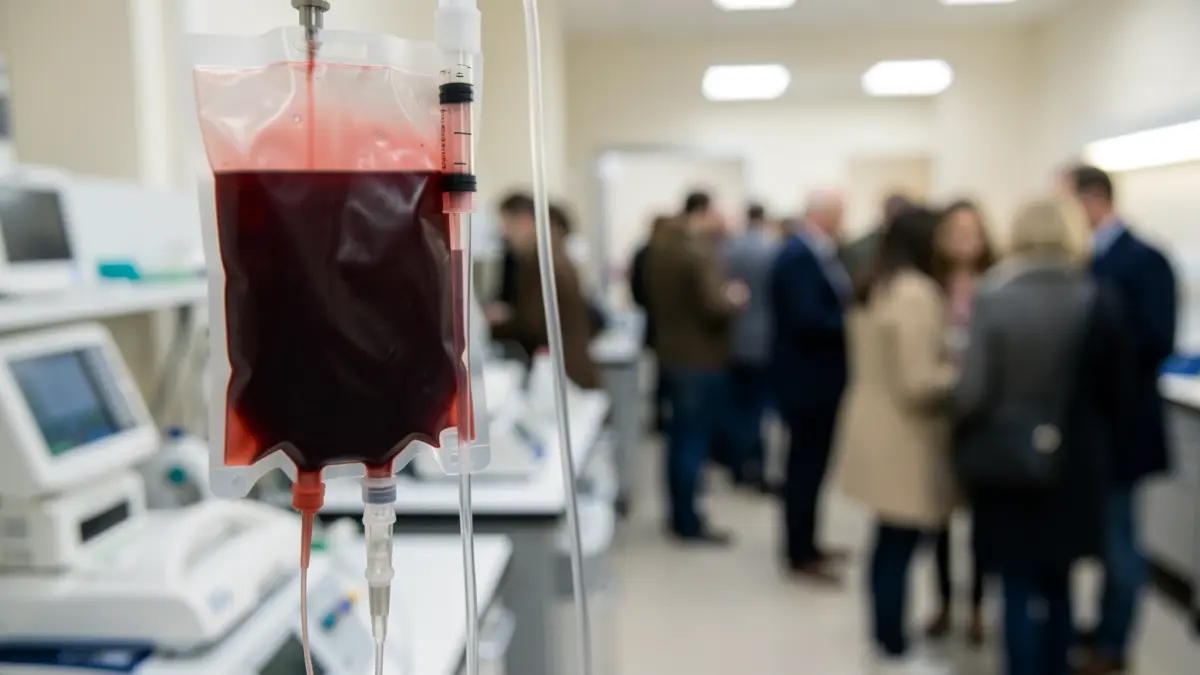 Generic image of a blood bag and medical equipment.