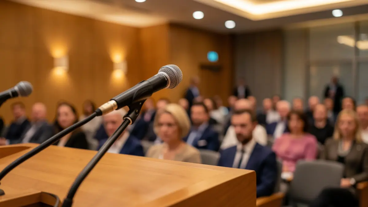 Imagen genérica de un micrófono en una sala de conferencias.