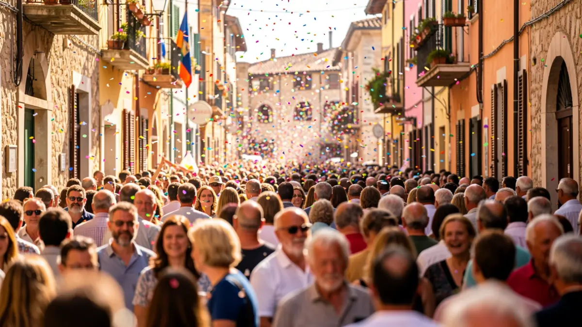 Image of the festive atmosphere during a parade in the streets of Alicante.