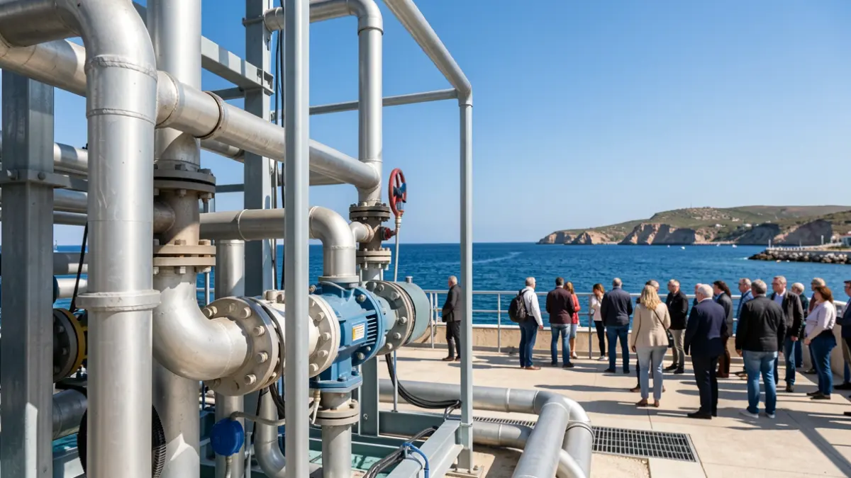 Imagen genérica de una planta desaladora con la costa mediterránea al fondo.