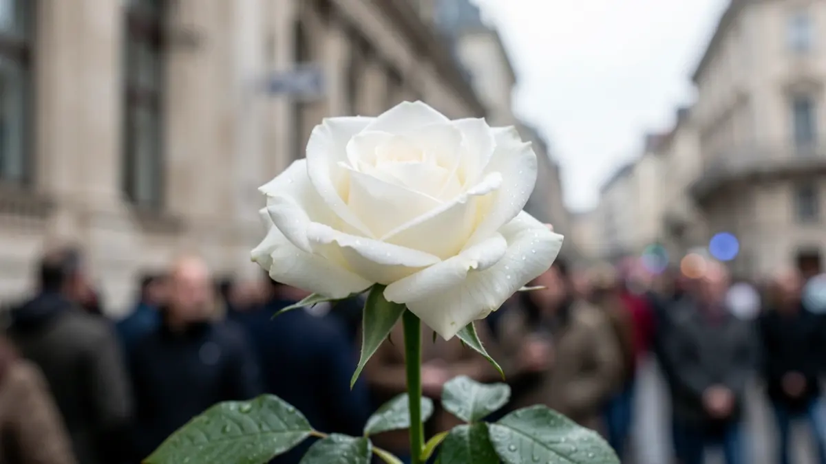Imagen genérica de una rosa blanca con gotas de rocío.