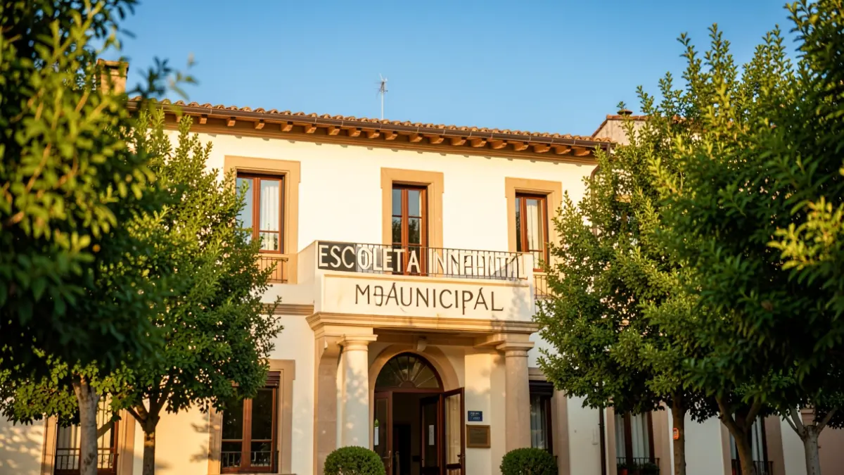 Imatge genèrica de la façana d'un edifici municipal amb un cartell d'Escoleta Infantil.