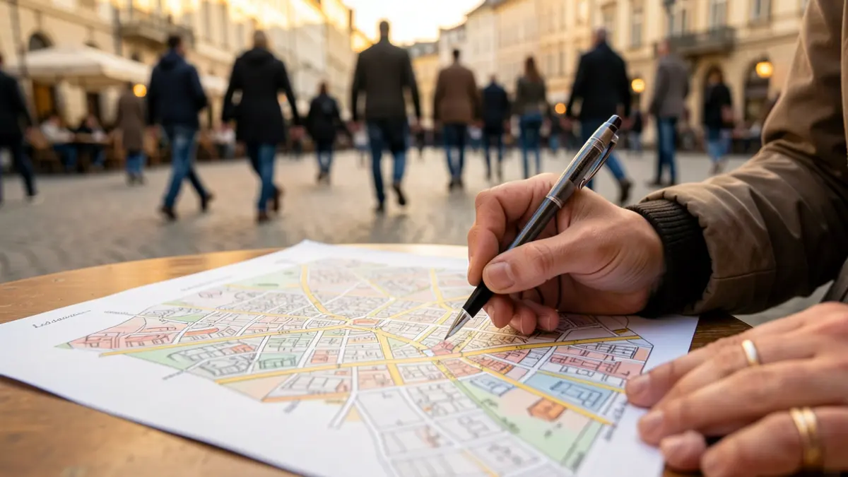 Imagen genérica de un mapa en elaboración con detalles urbanos.