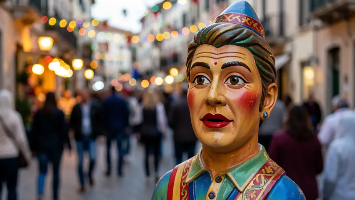 Imatge d'un ninot de les Fogueres d'Alacant durant una desfilada festiva.