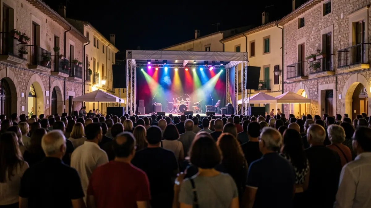 Imagen genérica de un escenario exterior nocturno con público.