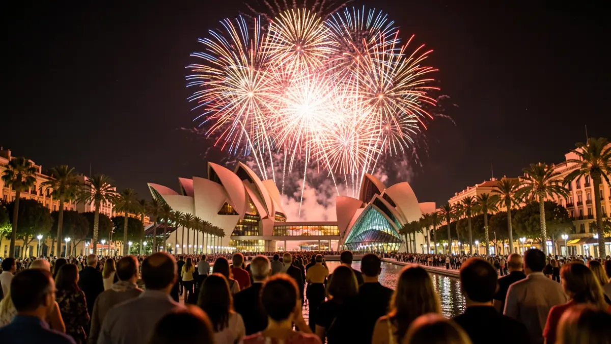 Imagen genérica de fuegos artificiales sobre la Ciudad de las Artes y las Ciencias de Valencia.