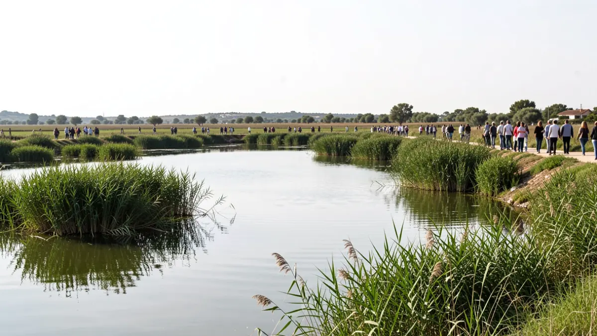 Vista del paratge natural del Fondo d'Elx amb la seua xarxa de canals i vegetació autòctona.