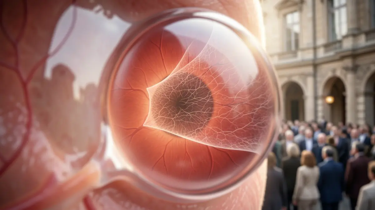 Imatge genèrica d'una representació de la màcula de l'ull humà amb una fina membrana sobre la retina.